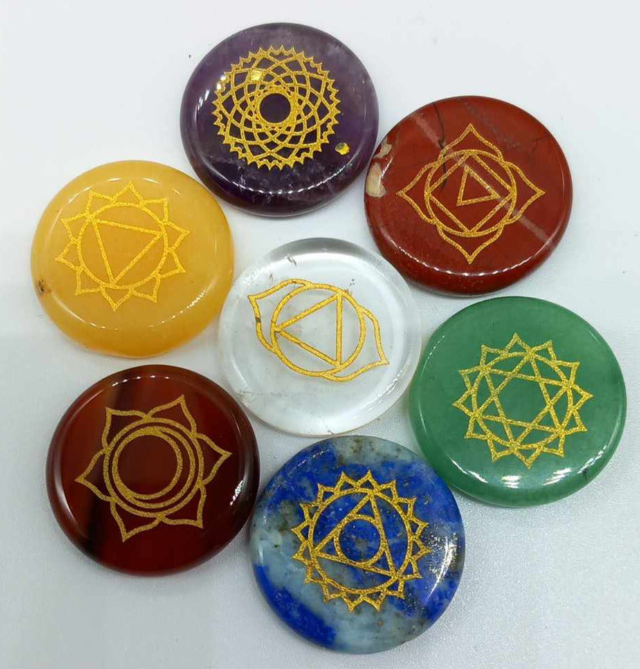 Chakrasett runde flate steiner