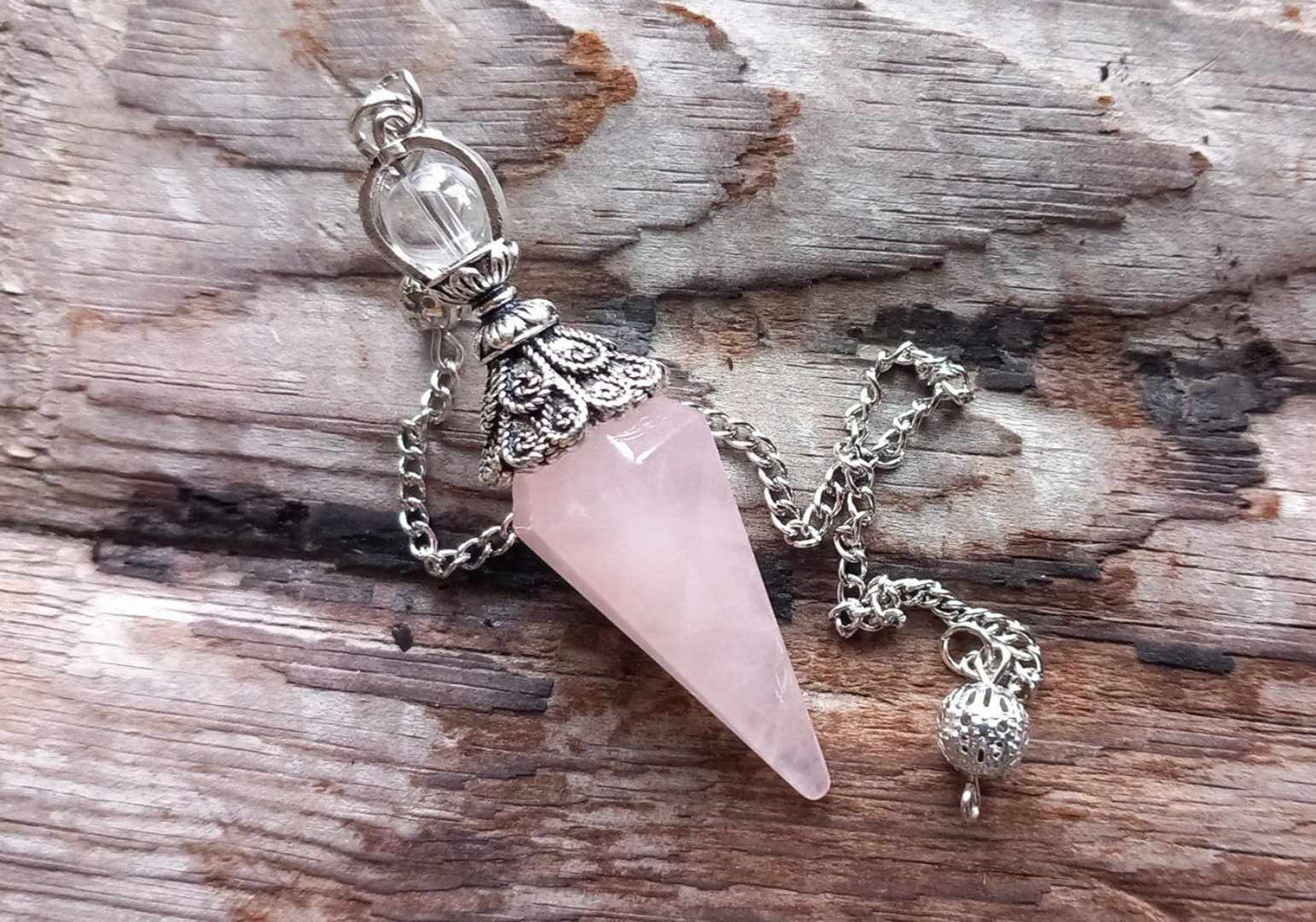 Rosenkvarts sekskantet spiss pendulums