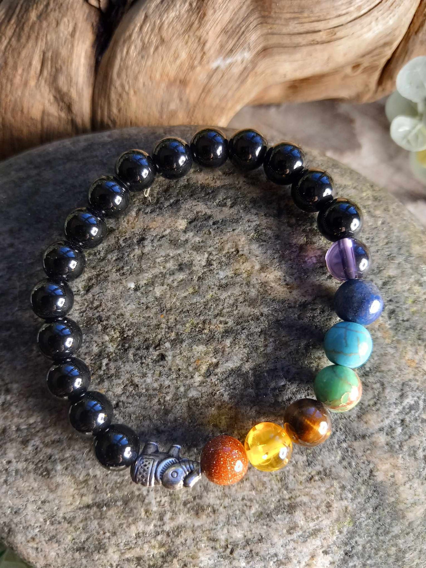 Agate Sort m/mix chakra armbånd