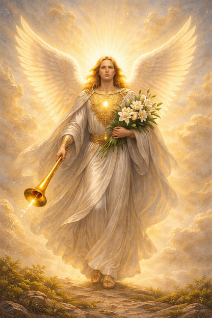 Erkeengelen Gabriel. Kommunikasjon, relasjoner, samarbeid, fred. Du er støttet i relasjoner. Hjertet ditt blir hørt