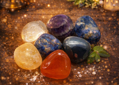 Chakrasett med 7 krystaller. Chakrasteiner.