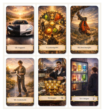 Samtid. Norske tarotkort, moderne tarotkort med norsk tekst.